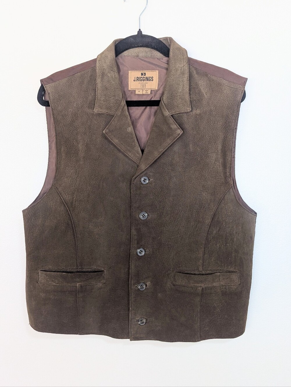Vintage J. Riggings Brown Suede Leather Button Front Vest Mens Size Medium